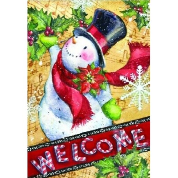 Toland - Candy Cane Snowman Welcome House Flag - 28x40 - Picture 1 of 6